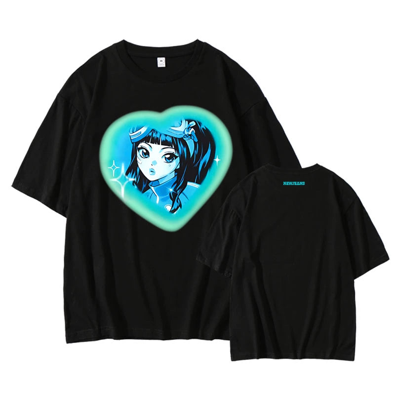 [Fan-made] NewJeans Closet 'GET UP' Comic Girl Heart Cloud Oversized T-shirt - NewJeans Universe