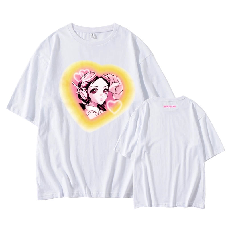 [Fan-made] NewJeans Closet 'GET UP' Comic Girl Heart Cloud Oversized T-shirt - NewJeans Universe