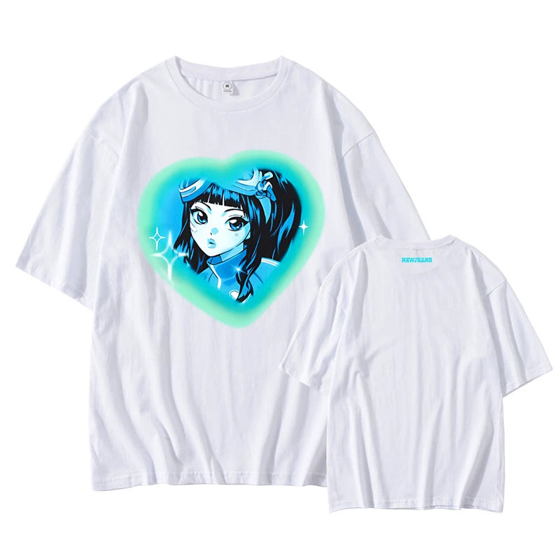 [Fan-made] NewJeans Closet 'GET UP' Comic Girl Heart Cloud Oversized T-shirt - NewJeans Universe