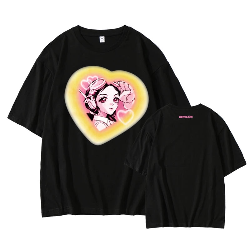 [Fan-made] NewJeans Closet 'GET UP' Comic Girl Heart Cloud Oversized T-shirt - NewJeans Universe