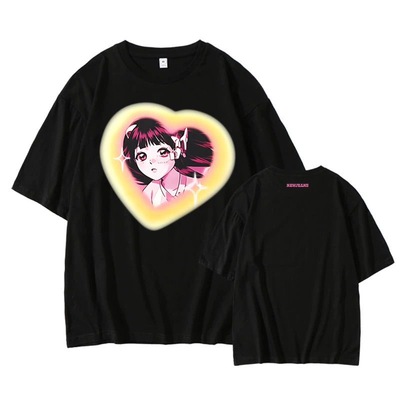 [Fan-made] NewJeans Closet 'GET UP' Comic Girl Heart Cloud Oversized T-shirt - NewJeans Universe