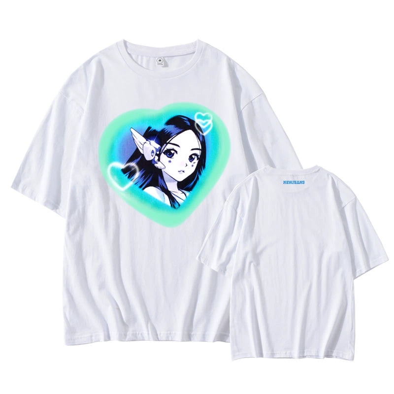 [Fan-made] NewJeans Closet 'GET UP' Comic Girl Heart Cloud Oversized T-shirt - NewJeans Universe