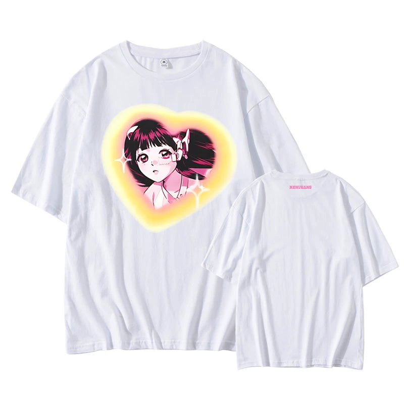 [Fan-made] NewJeans Closet 'GET UP' Comic Girl Heart Cloud Oversized T-shirt - NewJeans Universe